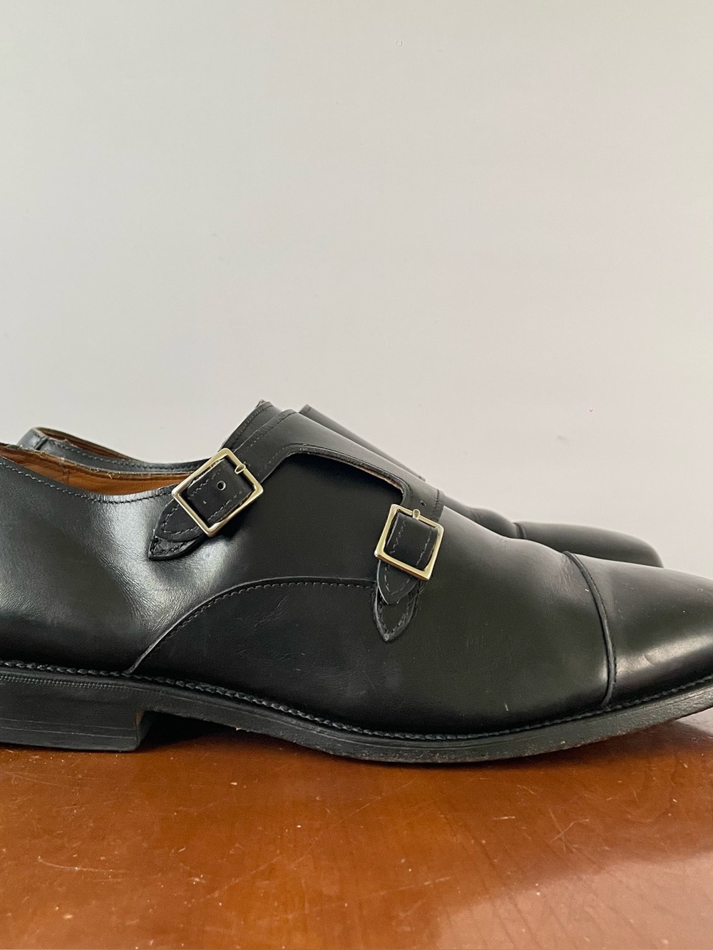 Allen Edmonds Mora Black Leather Double Monk Strap Dress Shoes | US 9.5 - Picture 1 of 8